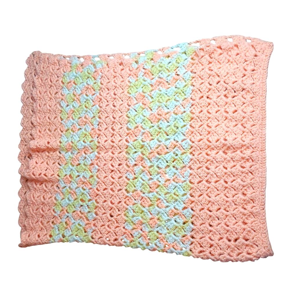 Peach Yellow White handmade Crochet Granny Lap Size Afgan Blanket 40" x 30"